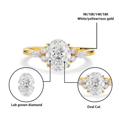 Lab opprettet Oval Diamond Engagement Gold Ring